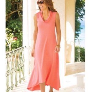 Soft Surroundings Coral Sierra Cowl Midi Dress PS